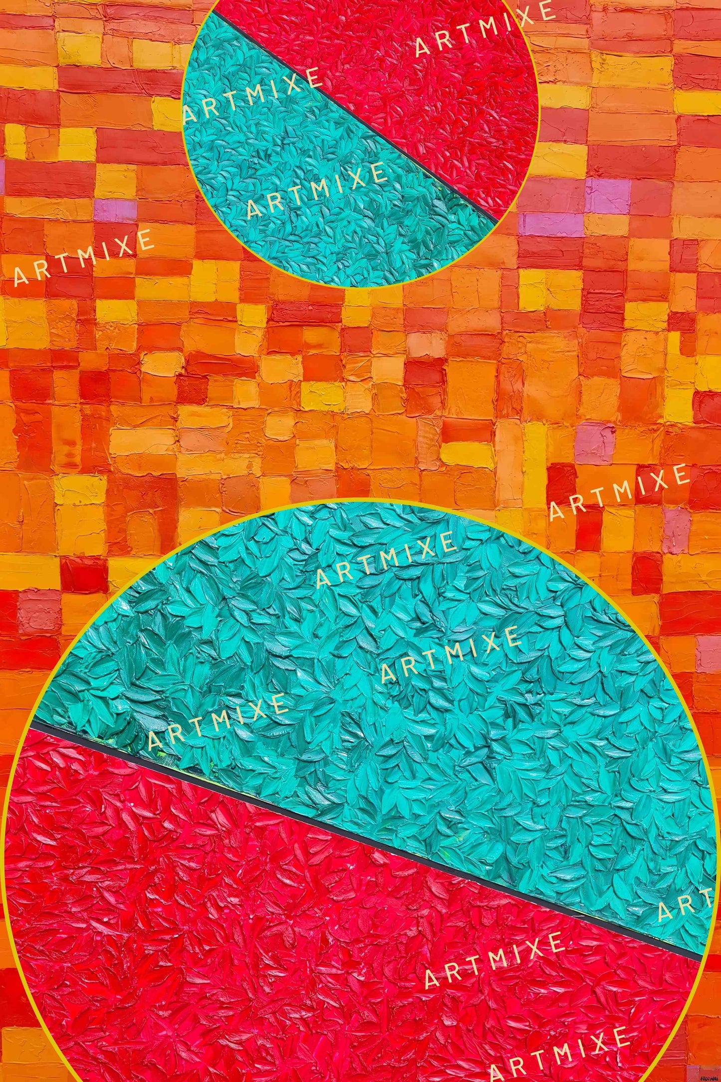 Peinture géométrique minimaliste numérique COSMIC WHISPER 5 " huile à la spatule" - fichier numérique téléchargeable