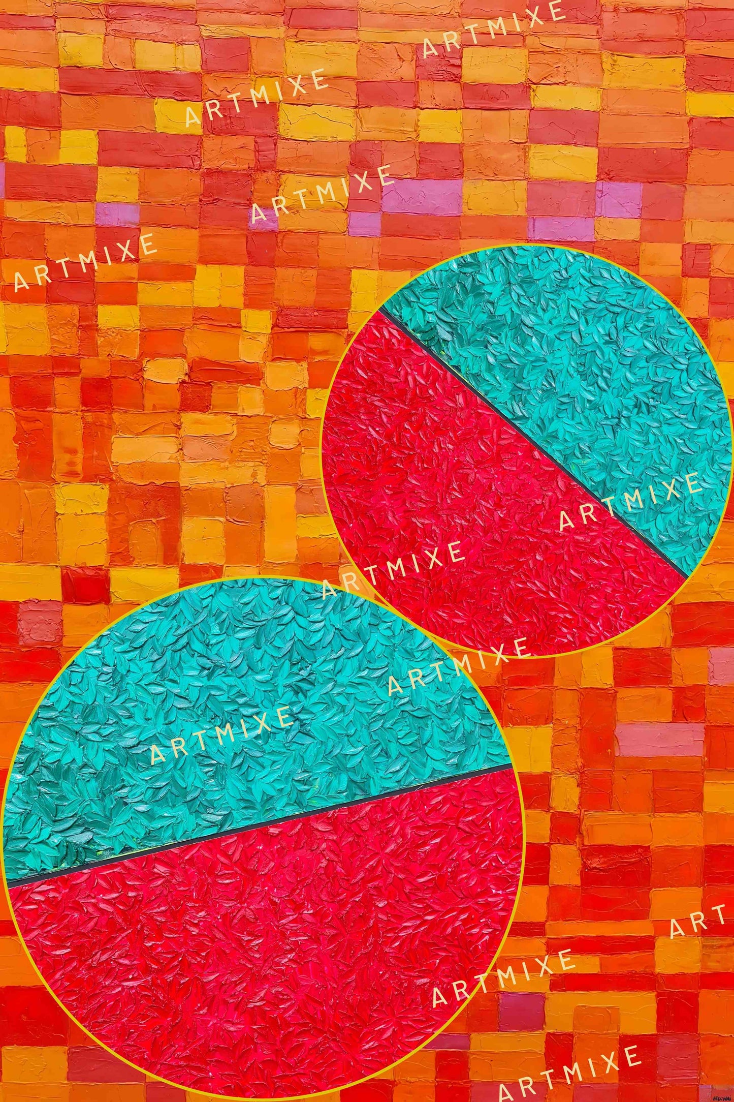 Peinture géométrique minimaliste numérique COSMIC WHISPER 6 " huile à la spatule" - fichier numérique téléchargeable