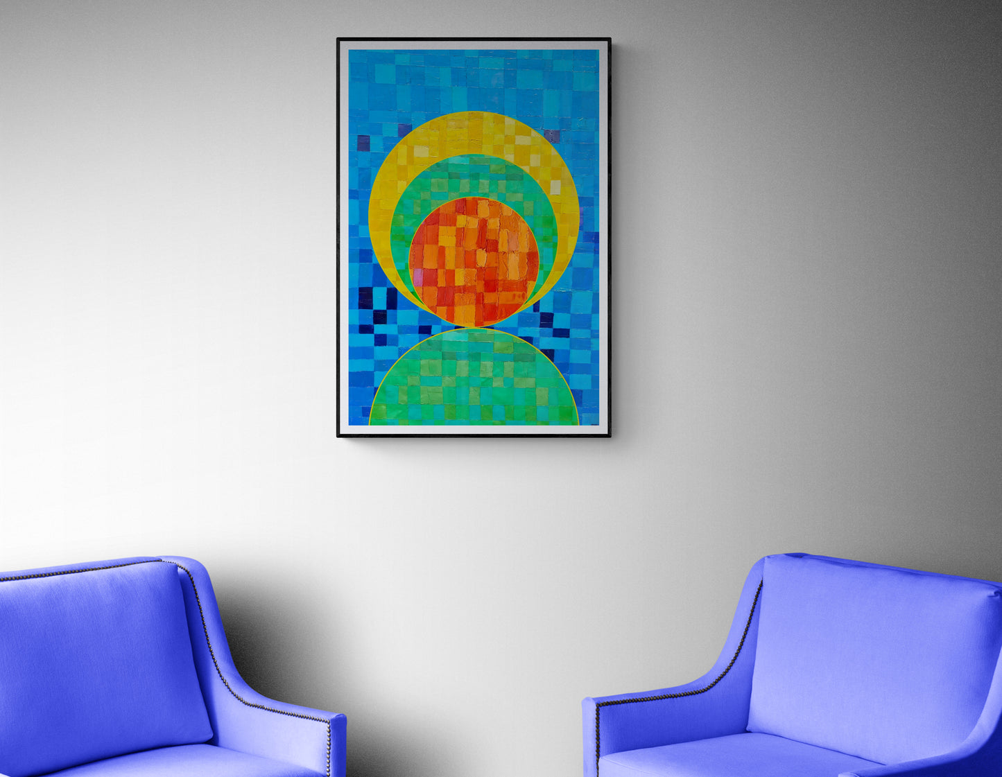 Peinture géométrique minimaliste numérique GEOMIN 6" huile à la spatule" - fichier numérique téléchargeable