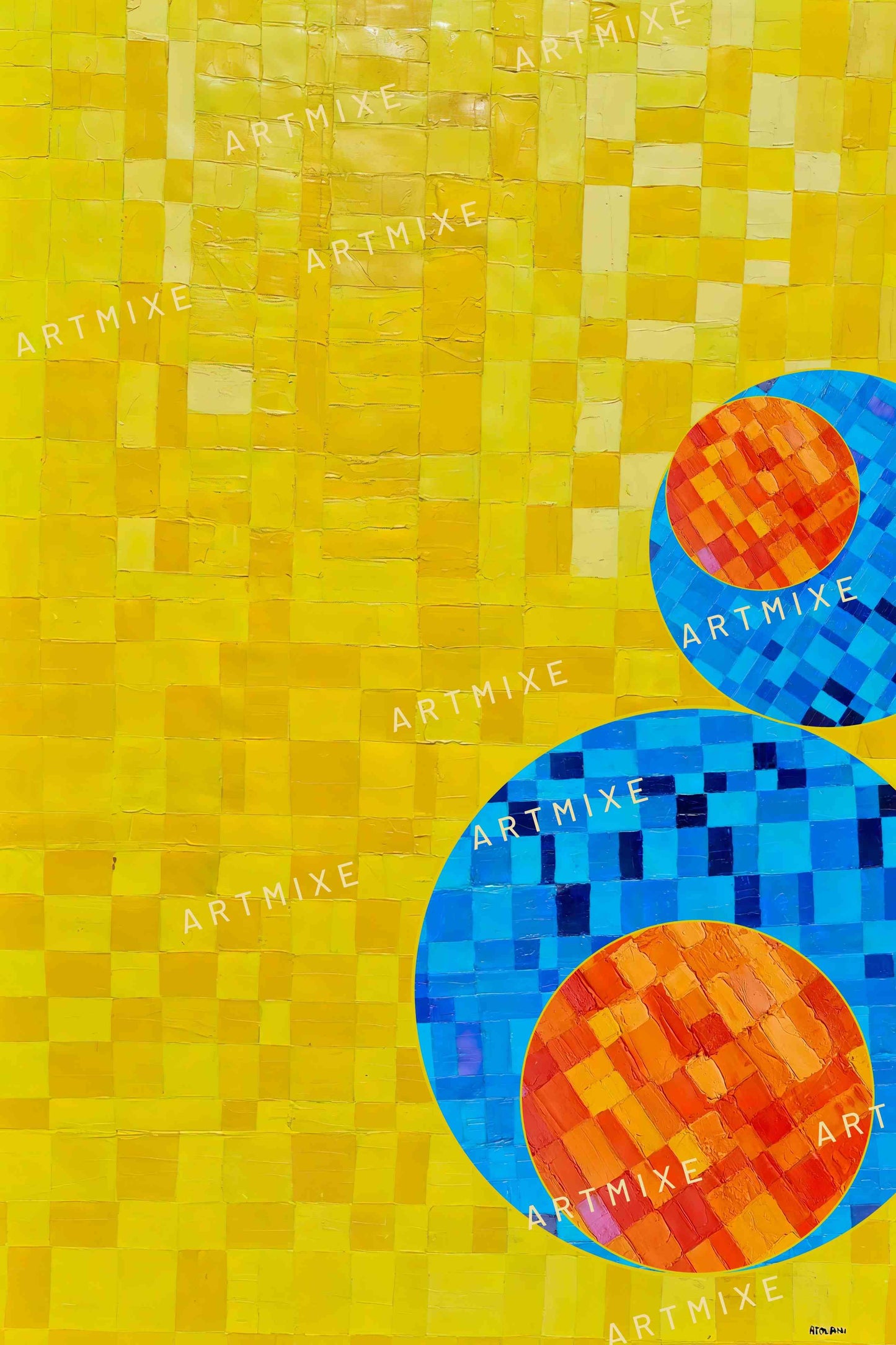 serie de trois Peintures géométriques minimalistes numériques COSMIC WHISPER 7 , COSMIC WHISPER 8 et COSMIC WHISPER 9" huile à la spatule" - 3 fichier numériques téléchargeables