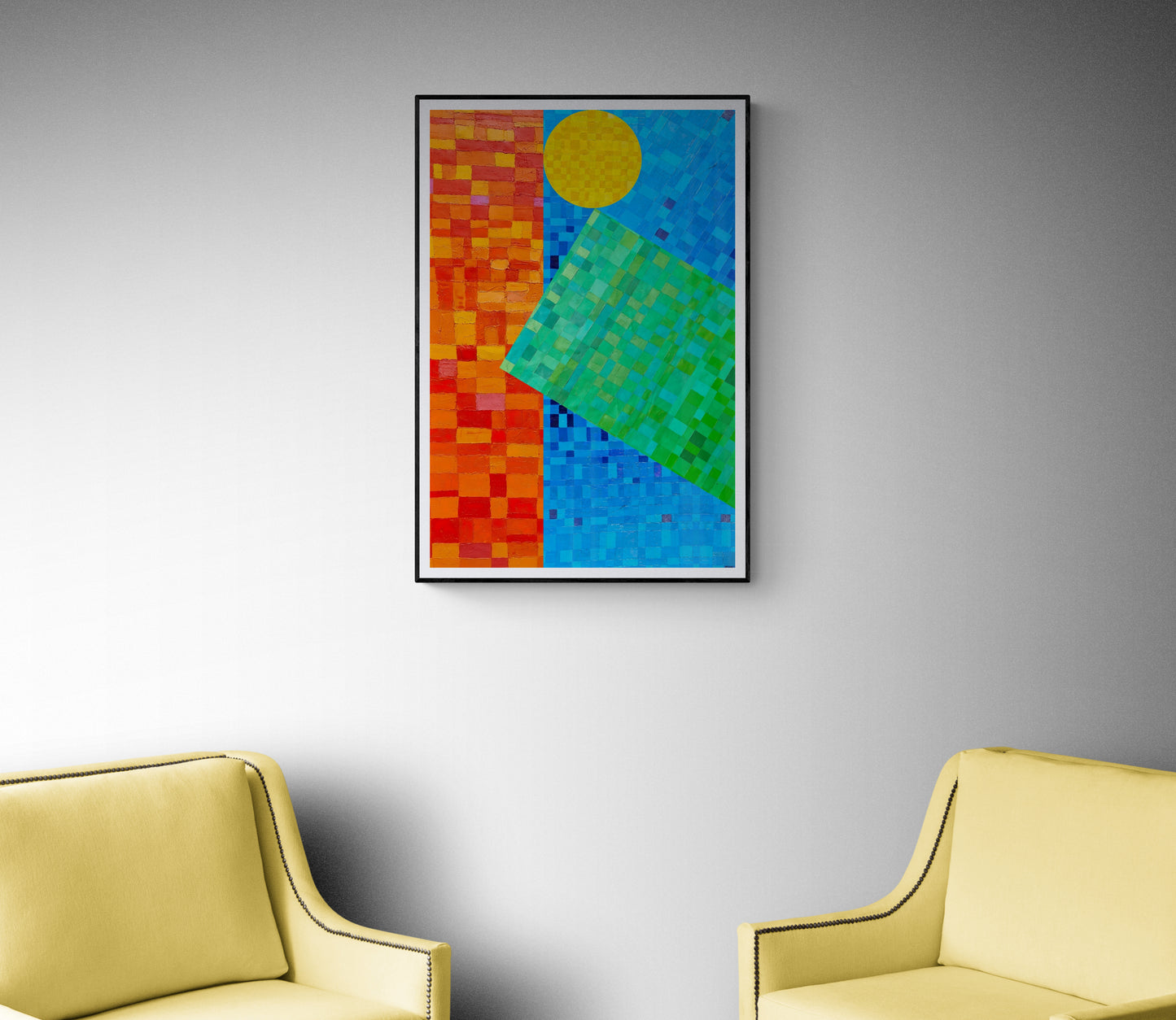 Peinture géométrique minimaliste numérique GEOMIN 9" huile à la spatule" - fichier numérique téléchargeable