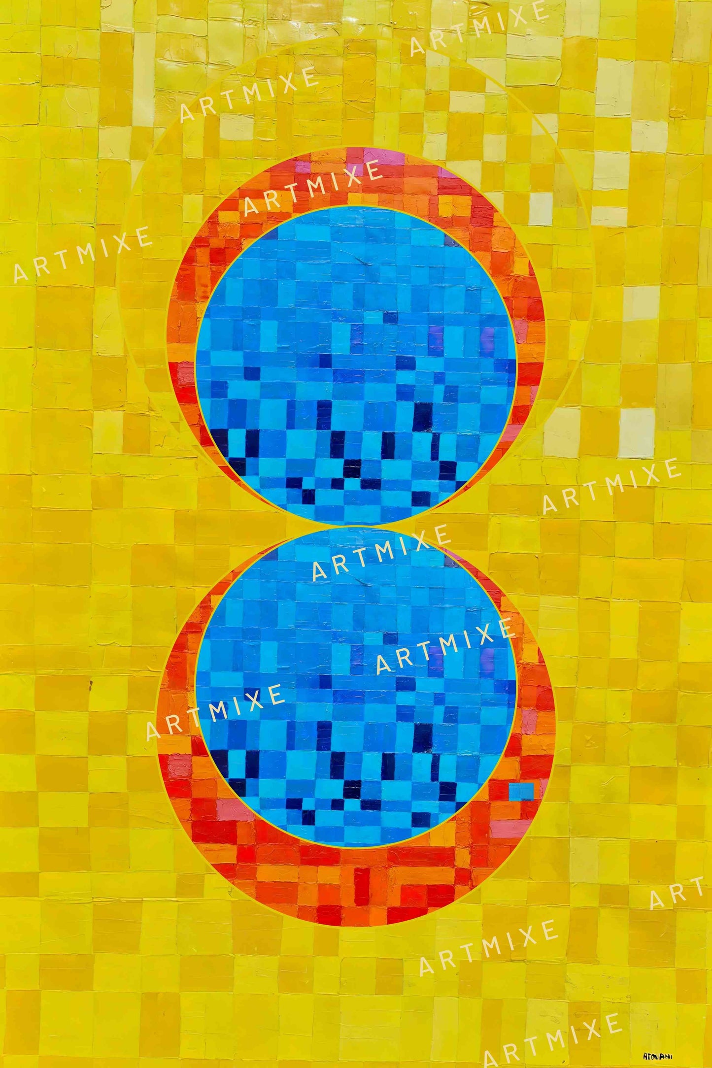 Peinture géométrique minimaliste numérique COSMIC WHISPER 9 " huile à la spatule" - fichier numérique téléchargeable