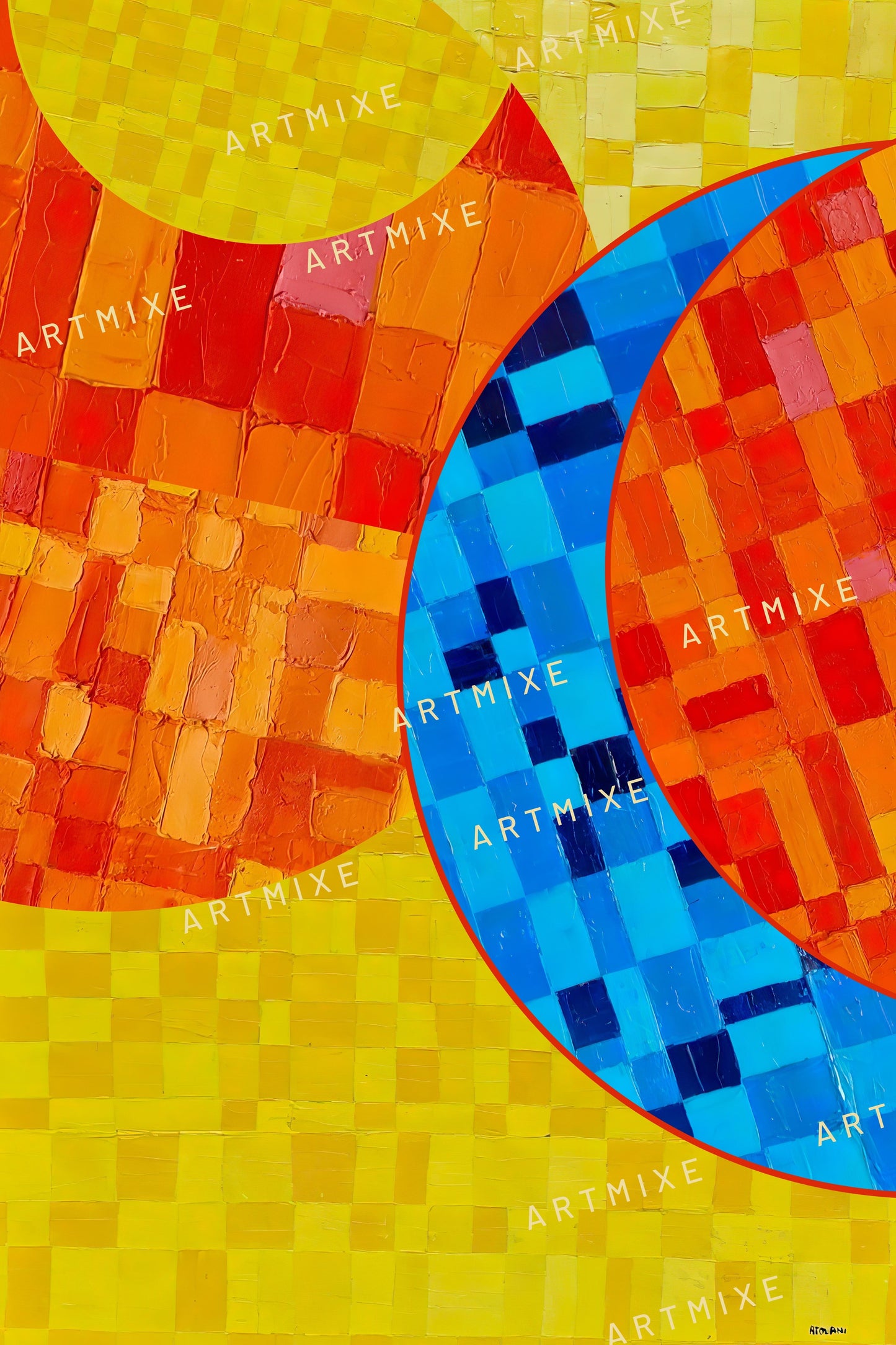 Peinture géométrique minimaliste numérique ECHOS 9" huile à la spatule" - fichier numérique téléchargeable