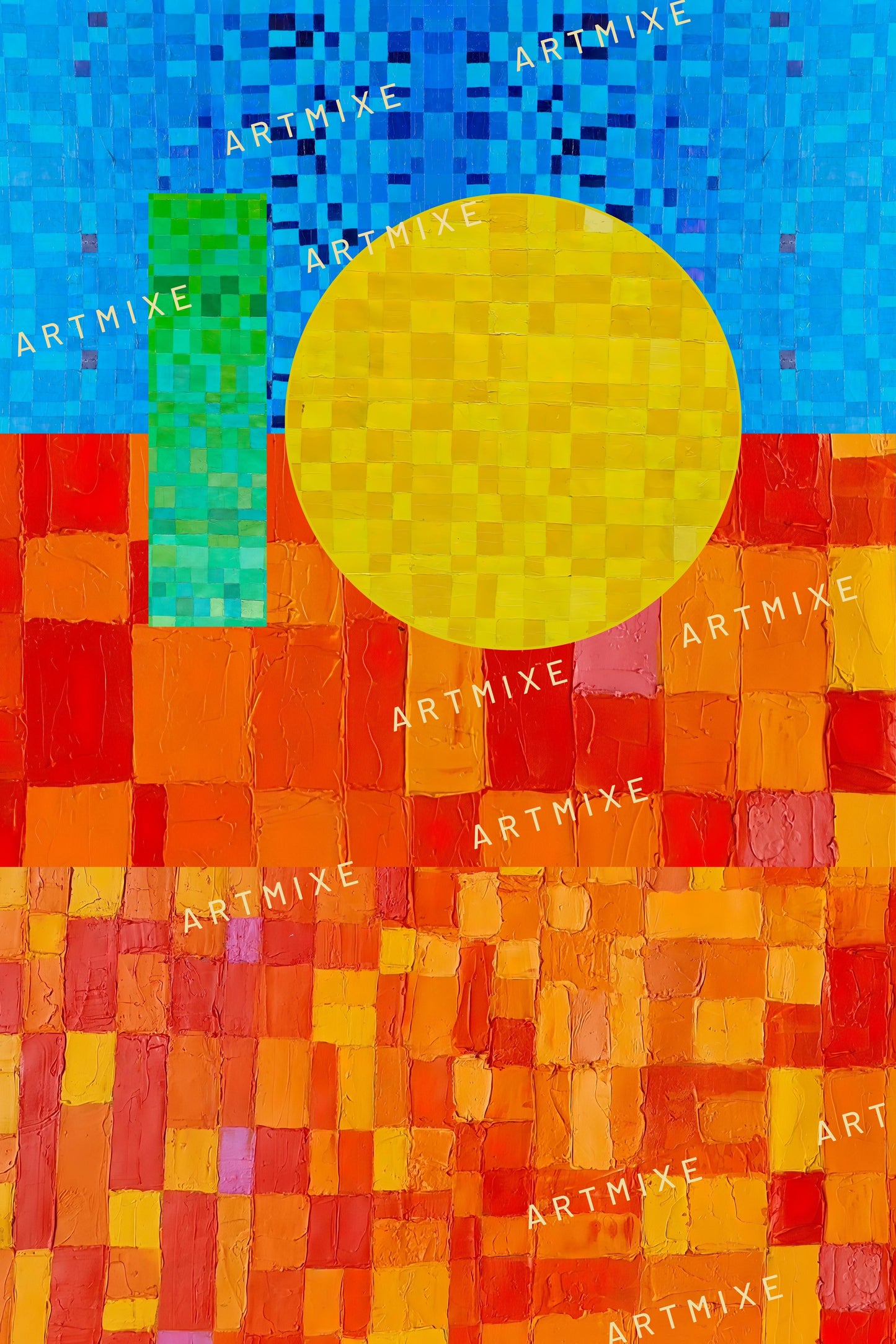 Peinture géométrique minimaliste numérique GEOMIN 2" huile à la spatule" - fichier numérique téléchargeable
