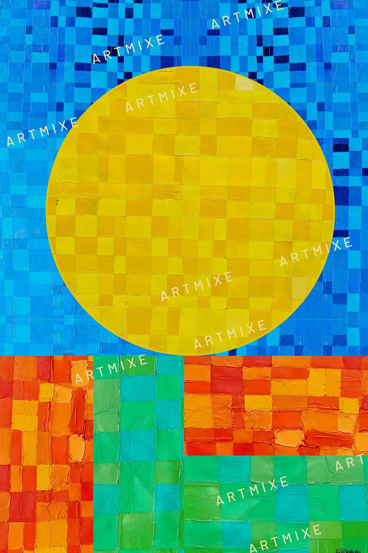 Peinture géométrique minimaliste numérique GEOMIN 4" huile à la spatule" - fichier numérique téléchargeable
