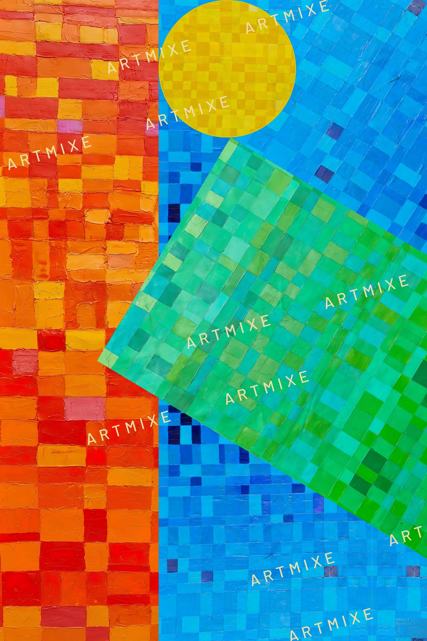 Peinture géométrique minimaliste numérique GEOMIN 9" huile à la spatule" - fichier numérique téléchargeable