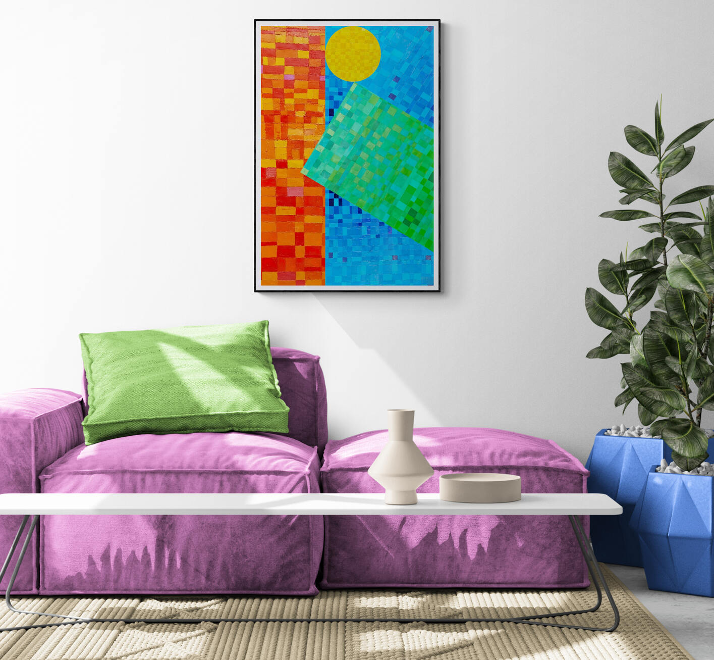 Peinture géométrique minimaliste numérique GEOMIN 9" huile à la spatule" - fichier numérique téléchargeable