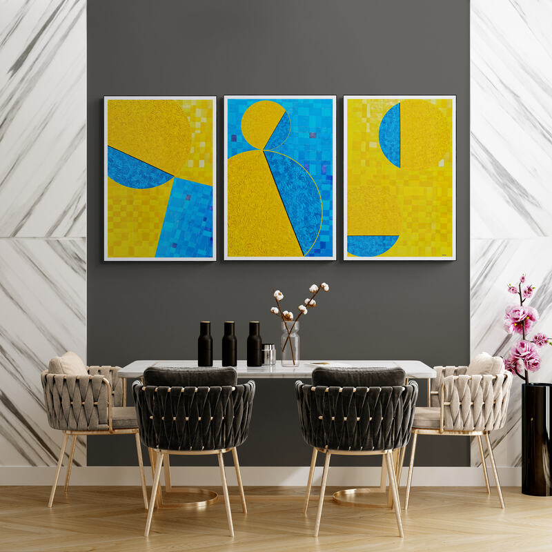 serie de trois Peintures géométriques minimalistes numériques COSMIC WHISPER 1 ET COSMIC WHISPER 2 et COSMIC WHISPER 3" huile à la spatule" - 3 fichier numériques téléchargeables