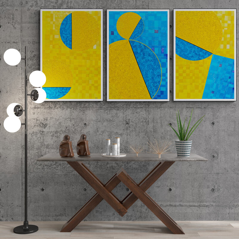 serie de trois Peintures géométriques minimalistes numériques COSMIC WHISPER 1 ET COSMIC WHISPER 2 et COSMIC WHISPER 3" huile à la spatule" - 3 fichier numériques téléchargeables