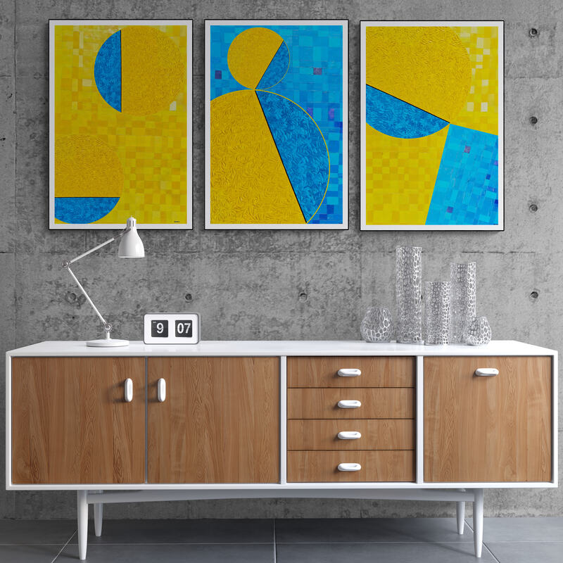 serie de trois Peintures géométriques minimalistes numériques COSMIC WHISPER 1 ET COSMIC WHISPER 2 et COSMIC WHISPER 3" huile à la spatule" - 3 fichier numériques téléchargeables