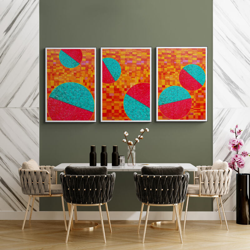 serie de trois Peintures géométriques minimalistes numériques COSMIC WHISPER 4 ET COSMIC WHISPER 5 et COSMIC WHISPER 6" huile à la spatule" - 3 fichier numériques téléchargeables
