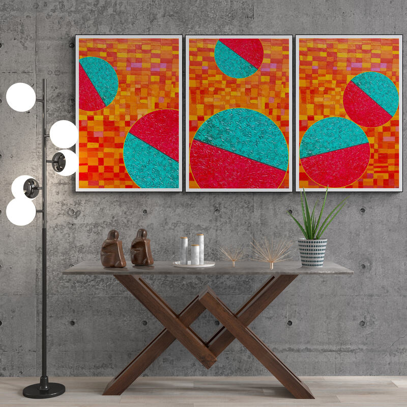 serie de trois Peintures géométriques minimalistes numériques COSMIC WHISPER 4 ET COSMIC WHISPER 5 et COSMIC WHISPER 6" huile à la spatule" - 3 fichier numériques téléchargeables