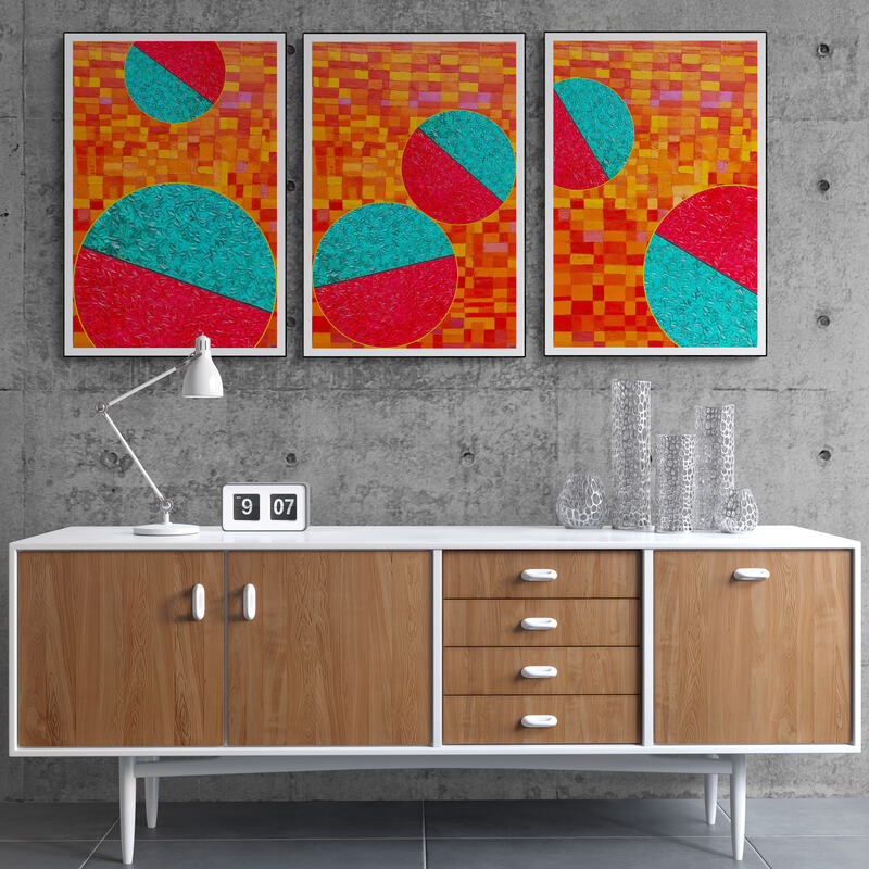 serie de trois Peintures géométriques minimalistes numériques COSMIC WHISPER 4 ET COSMIC WHISPER 5 et COSMIC WHISPER 6" huile à la spatule" - 3 fichier numériques téléchargeables
