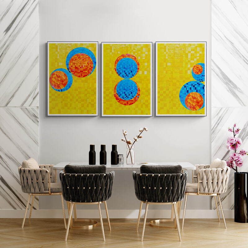 serie de trois Peintures géométriques minimalistes numériques COSMIC WHISPER 7 , COSMIC WHISPER 8 et COSMIC WHISPER 9" huile à la spatule" - 3 fichier numériques téléchargeables