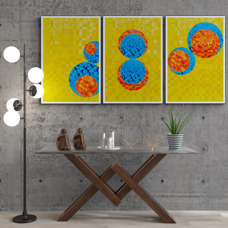 serie de trois Peintures géométriques minimalistes numériques COSMIC WHISPER 7 , COSMIC WHISPER 8 et COSMIC WHISPER 9" huile à la spatule" - 3 fichier numériques téléchargeables