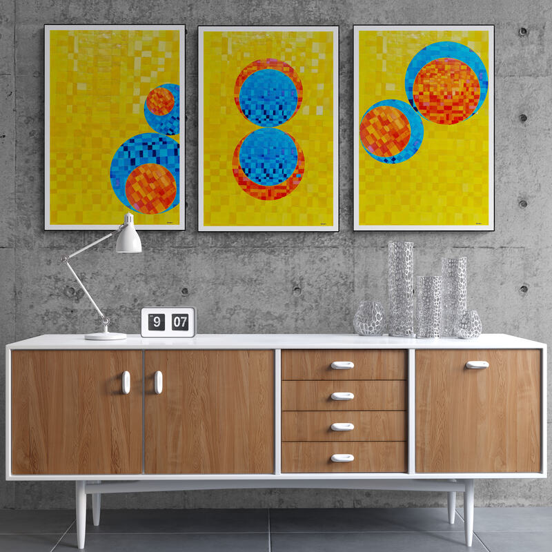 serie de trois Peintures géométriques minimalistes numériques COSMIC WHISPER 7 , COSMIC WHISPER 8 et COSMIC WHISPER 9" huile à la spatule" - 3 fichier numériques téléchargeables