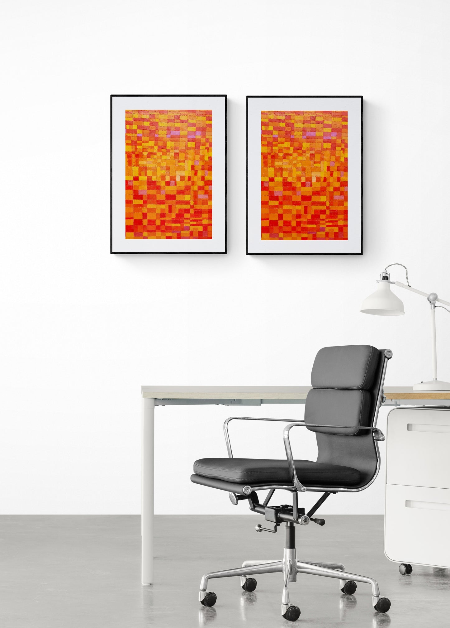 Peinture géométrique minimaliste numérique ORANGE POLYCHROME 2.0 " huile à la spatule" - fichier numérique téléchargeable