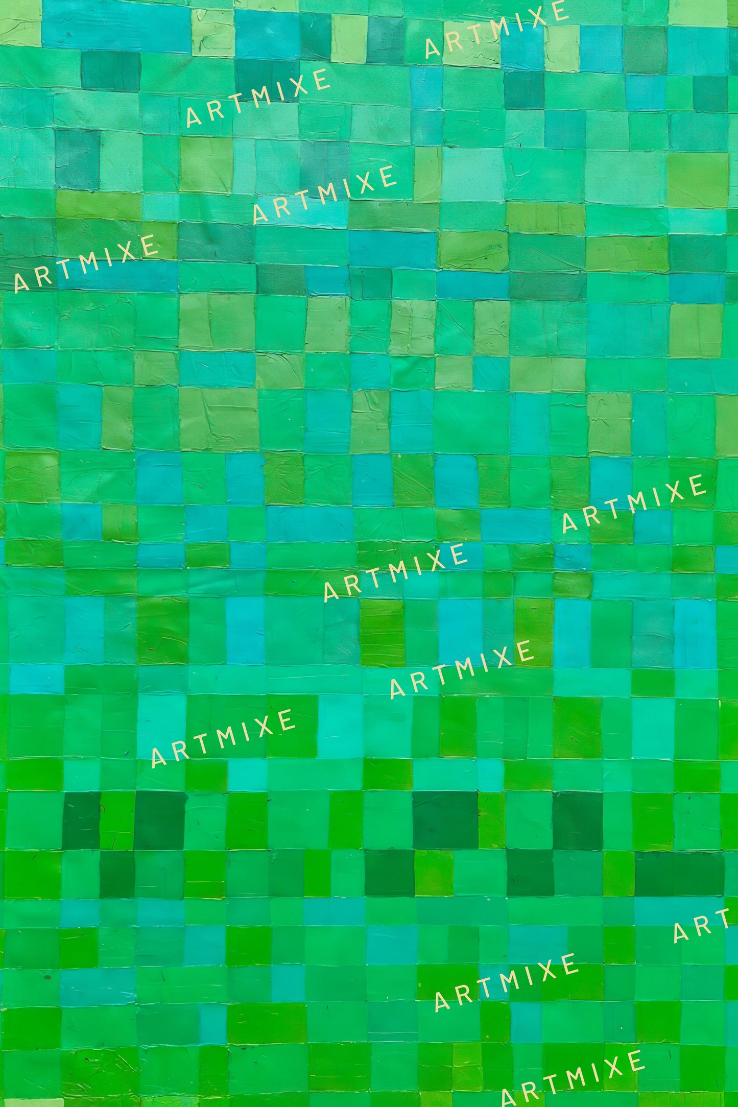 Peinture géométrique minimaliste numérique VERT POLYCHROME 2.0 " huile à la spatule" - fichier numérique téléchargeable